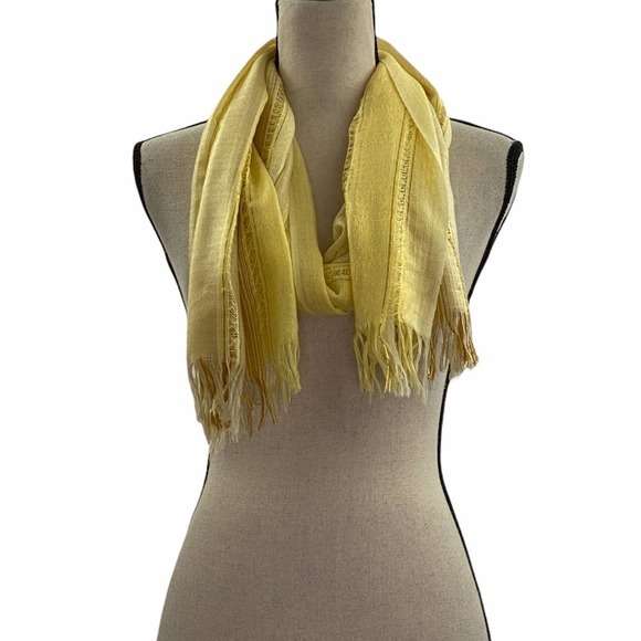MULTI-TONE Yellow Striped Fringed Rectangle Scarf - Picture 2 of 5
